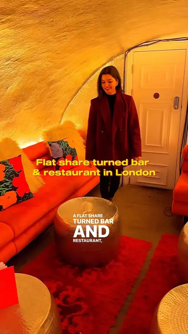 This video showcases "The Little Scarlet Door," a cocktail bar in London's Soho district.  The video highlights various aspects of the establishment, including its unique interior design, the food and drink offerings (cheese steak toastie, charcuterie board, brownie minis, various cocktails), and the transformation of its basement into a dance floor at night. The video uses a fast-paced, dynamic style, showing many different areas of the bar.