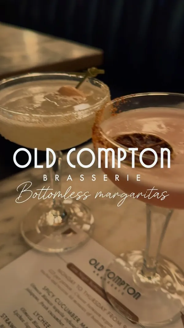 The video showcases Old Compton Brasserie in London, highlighting their bottomless margarita and nacho deal (Mon-Thurs, from 9 pm).  It features various margarita types (watermelon, strawberry & basil, lychee, spicy cucumber) and the Cervezita, a shared cocktail. Nachos with cheese, jalapenos, and dips (guacamole and salsa) are also presented. The video emphasizes the lively atmosphere and drink presentation, showcasing the cocktails in attractive glasses. No dietary information is provided.