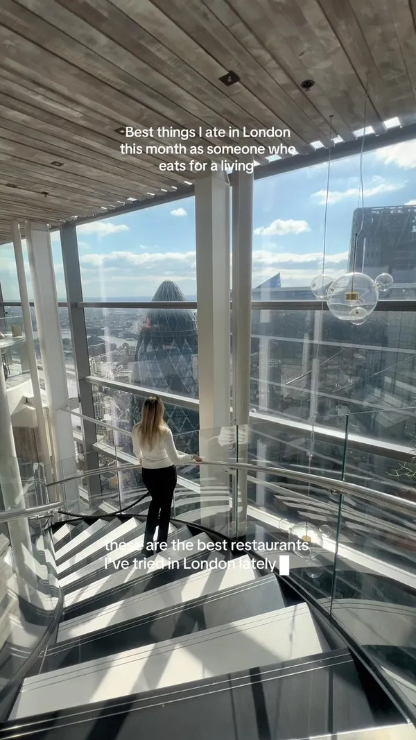 The video is a monthly roundup of the best restaurants the influencer ate at in London. It showcases various dishes from different establishments, including pasta with a cheese pull, beef carpaccio, burrata, lasagna, tiramisu, sushi making, French onion soup, steak tartare, hot pot, baked brie, lobster, beef tataki, sushi rolls, gastro pub food (steak tartare, pie, pasta), bottomless dinner (carpaccio, steak), fancy breakfast (eggs benedict, full English, fruit and yogurt), brasserie food (fish, mac and cheese, creme brulee), beef tataki, sushi, brunch (full English, steak tartare, lobster roll), sushi preparation, fish and chips, beef carpaccio, afternoon tea, prawns, beef tataki, flatbread and charcuterie, tacos, and guacamole. It features shots of the food, some restaurant interiors, and the influencer enjoying the meals.