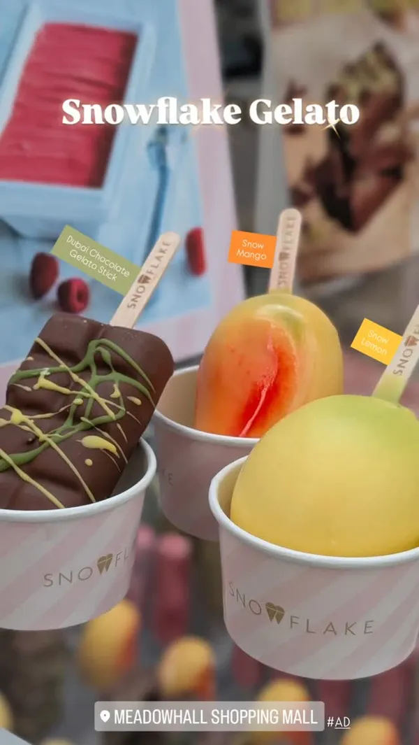 Snow 
Lemon Snow
Mango Dubai Chocolate
Gelato Stick Snowflake Gelato #AD