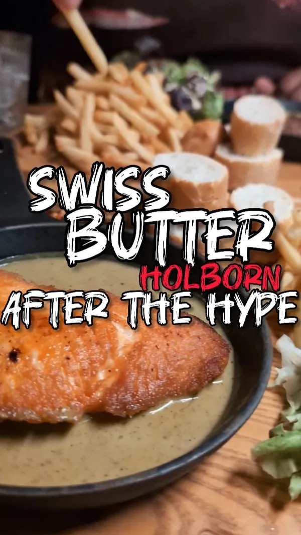 This video reviews Swiss Butter, a restaurant in London's Holborn. The video showcases various dishes, including steak with a buttery sauce, burgers, french fries, and desserts like a caramel and a chocolate item. The food is presented on wooden boards, and the restaurant's interior is also featured. The main focus is showcasing the food and drinks while providing a positive review.