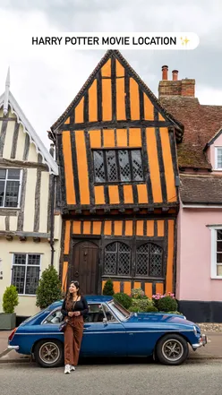 De Vere House in Lavenham, the real-life Godric’s Hollow from Harry Potter films, surrounded by historic architecture.