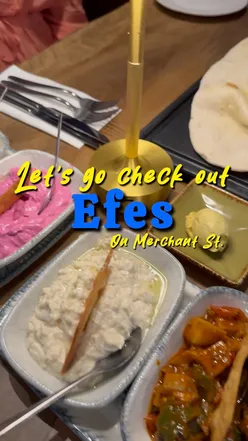 Delicious Turkish dishes including meze platters and baklava at Efes restaurant in Merchant Street, Glasgow.