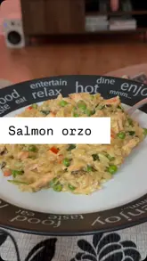 Delicious salmon orzo with spinach and peas, perfect for an easy dinner tonight!