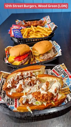 Delicious American-inspired dishes served at 12th Street Burgers in Wood Green, London, perfect for a post-workout treat.
