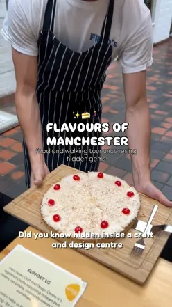Food and walking tour in Manchester featuring unique stops, including a 2D restaurant, hidden café, and local desserts.
