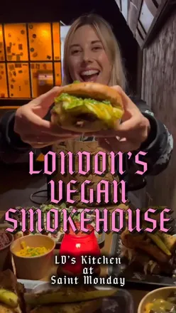 Vegan delights at LD's Kitchen in London Fields, featuring bold flavors, stacked sandwiches, and a fun atmosphere.