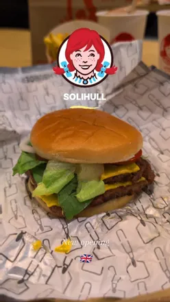New Wendy's opening at Touchwood Shopping Centre, Solihull, showcasing delicious burgers and chocolate frosties.