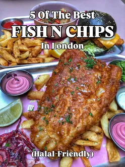 Delicious halal fish and chips from top London spots, including @everyfishbar and @inkfishbar, perfect for food lovers!