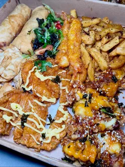 Deliciously arranged munchie box from Who's Cafe's new Southside branch in Glasgow, featuring fresh and flavorful treats.