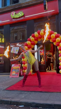 Enjoying a vibrant evening at Lucky B's in Glasgow, featuring delicious fried chicken and buzzing vibes.