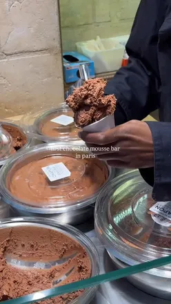 Decadent chocolate mousse from Chapon in Paris, featuring flavors from Peru, Venezuela, and Madagascar. A dessert lover's dream!