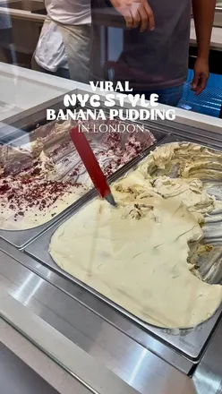 Viral New York-style banana pudding at Vnilla, Covent Garden, with a queue forming outside for a taste.