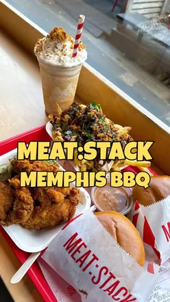 Memphis BBQ menu launch at Meat:Stack Newcastle featuring pulled rib cheeseburger, chicken burgers, and peach cobbler shake.