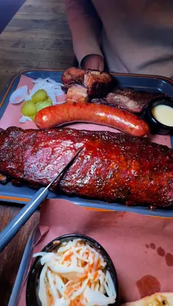 Delicious BBQ feast featuring St Louis ribs and pork rashers at Spitfire BBQ, St Mary’s Street, Cardiff.