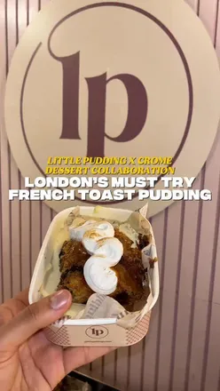 Indulgent Biscoff s'mores French Toast pudding with chocolate and sauce at Seven Dials Market, London - limited time only!