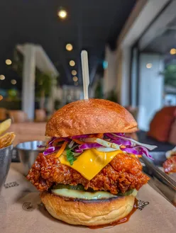 Delicious Korean-inspired burgers and street food at One O’Clock Gate in Dinas Powys, bursting with bold flavors.