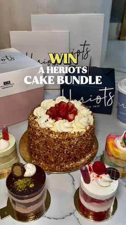 Delicious Strawberry and Black Forest Gateaus with mini cakes in a giveaway post by @whatscookin.ldn and @heriotspatisserie.