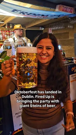 Celebrating Oktoberfest in Dublin with steins, pretzels, bratwurst, and wood-fired pizza at Fired Up Pizza.