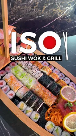 Delicious sushi spread at ISO Sushi & Wok Grill in Wolverhampton, featuring bao buns, sushi, and katsu curry.