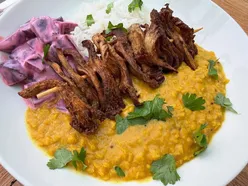 Sri Lankan Daal With Curry Spiced Oyster Mushroom Skewers & Beetroot Raita Over Fluffy Basmati Rice 🥘🍄‍🟫🇱🇰
🌱
This was the another of our @planthooduk recipe kits for dinner tonight and wow sooo delicious! The flavours were stunning 😋 We love these!! Restaurant quality meals in your own home and they’re so quick to make as most of the hard work is done for you. Grab yourself £15 off your first box with my referral code in my bio - no commitment to purchase further boxes.
🌱
Tear oyster mushrooms into strips and mix in a bowl with spice mix and @filippoberio_uk olive oil. Thread on skewers and air fry.
Dice the beetroot in cubes and mix with the lemon yoghurt, salt and pepper.
Add Sri Lankan daal sauce, lentils and water to a pan and simmer until cooked. Served with basmati rice and coriander leaves. 
🌱
🌱
🌱
🌱
#vegan #vegans #vegansofinstagram #vegansofig #planthood #veganeats #glamvegan #foodstagram #veganfoodshare #yummy #veganinfluencer #foodie #discoverunder20k #veganism #whatveganseat #veganuk #healthyfood #healthy #veganblogger #dinner #foodporn #veganfoodporn #foodblogger #nottinghamvegans #vegannottingham #nottinghamblogger #nottinghamfoodblogger #instafood #instagood #ukblogger