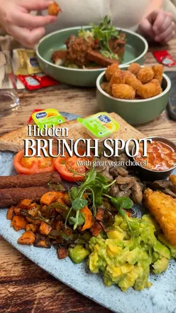 Vegan English brunch at Mile Oak Garden Centre, featuring delicious options and a lovely atmosphere.