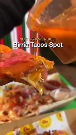 Delicious birria tacos with consommé from Mucho Picante in Nottingham, celebrated for its flavorful menu.