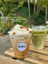 Delicious pecan latte and matcha drink selection at dog-friendly cafe near the beach in Sunderland.