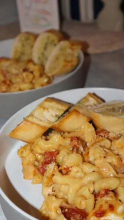 Chorizo Mac and Cheese, a comforting dinner dish, perfect for chilly nights, featuring pasta, cheese, and chorizo.