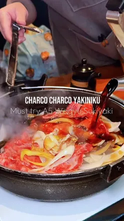 Delicious A5 Wagyu Sukiyaki Set and fresh sashimi at Charco Charco Yakiniku, a top Japanese restaurant in London.