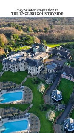 Cozy winter staycation at Pennyhill Park Hotel, reminiscent of 'The Holiday' in Surrey's picturesque countryside.
