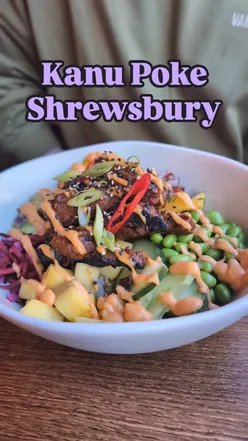 Vegan adobo poke bowls and dessert at Kanu Poke in Shrewsbury, including tahini mocha brownie and ube ice cream.