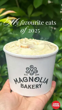 Collage of top 2025 eats: afternoon tea, banana pudding, pistachio cake, and more from Edinburgh, New York, and Lahore.