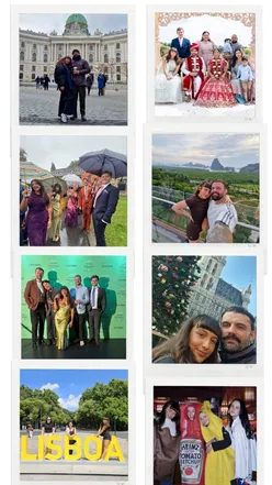 Collage of travel memories from 2025: weddings, a new tattoo, food, and dogs, celebrating New Year's with friends.