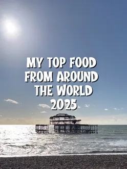 Delicious global dishes showcased in a vibrant travel food collage from 2025 adventures in various countries.