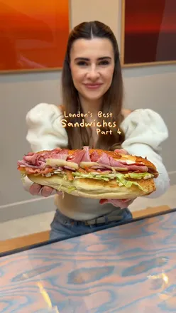 'Delicious oversized sandwiches at Tommy's Sandwiches in Kings Cross, priced between £10-£13.'