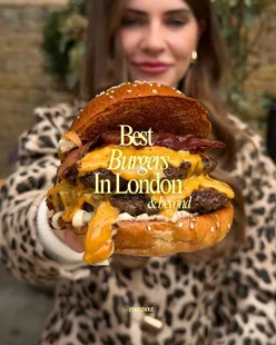 Burgers from top spots in London, including @the.plimsoll and @hanbaagaasuuteeki, showcasing delicious varieties to try.
