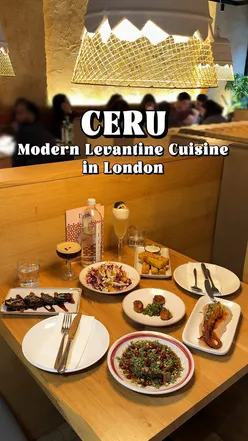 Vibrant Levantine dishes at Ceru London, featuring mezze, grilled meats & colorful interiors in South Kensington.