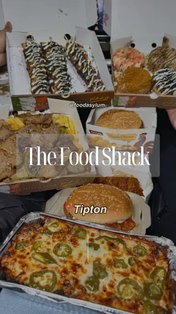 Delicious food at The Food Shack in Tipton, featuring a spicy chicken burger, donner stir fry, cheese bake, and desserts.