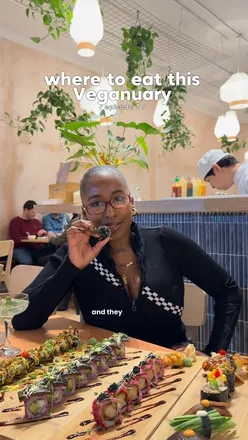 Vegan sushi at Ima, Exmouth Market, featuring dishes like sesame butternut squash on toast and spicy ‘salmon’ roll.