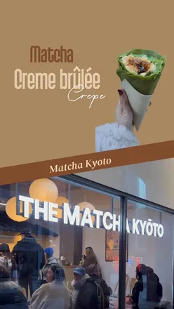 Delicious matcha crème brûlée crepe with strawberries at Oh my Matcha in Albert Square, Manchester. £10.80 and dog-friendly!