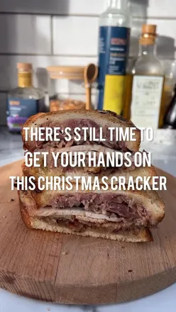 Christmas Cracker sandwich with ham, turkey, bacon, and brie at Box'd Coffee, Milltown, Dublin.