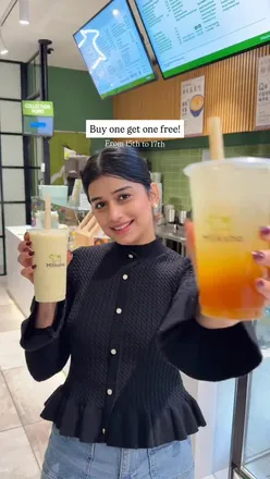 Refreshing drinks at Milksha in Chinatown: Citrus Passion Fruit Mint Yogurt, Honey Milkshake, and Yellow Soda.