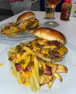 Delicious homemade double bacon and cheese smash burgers served on a plate 🍔 #burgers #smashburgers #homemade