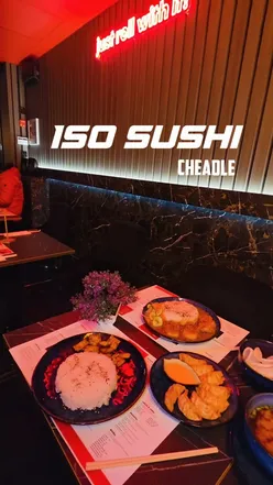 Delicious sushi and vibrant atmosphere at ISO Sushi in Cheadle, Manchester—featuring gyozas, teriyaki, and bubble tea.