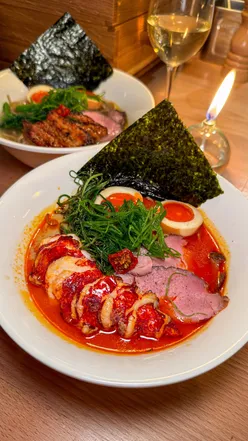 Delicious lobster ramen and duck gyozas at Robin's Ramen in London’s Supermarket of Dreams.