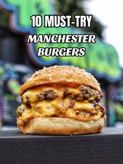 Delicious burgers showcased at top restaurants in Manchester, featuring unique flavors and crispy fried chicken.