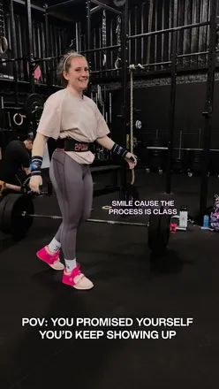 Fitness enthusiast celebrates progress in CrossFit, showcasing strength gains in gym clips with weights and workouts.