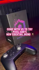 The video is a fast-paced montage showcasing a new cocktail menu at Pixel Bar. It features close-ups of various themed cocktails, shots of people playing video games, and glimpses of the venue's atmosphere. The editing is rhythmic, syncing with the music, and clearly presents the fun, social nature of the venue.