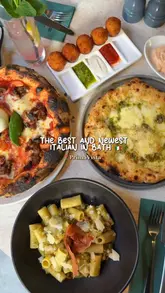 A vibrant, vlog-style review of a new Italian restaurant in Bath, featuring a tour of the interior, a look at the menu, and close-up shots of various dishes and drinks.